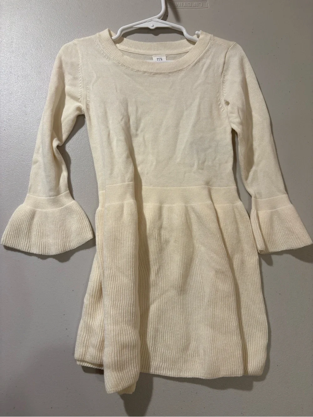 GAP Cream Knit Flared-Skirt Dress with Bell Sleeves